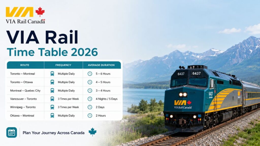 VIA Rail Time Table 2026